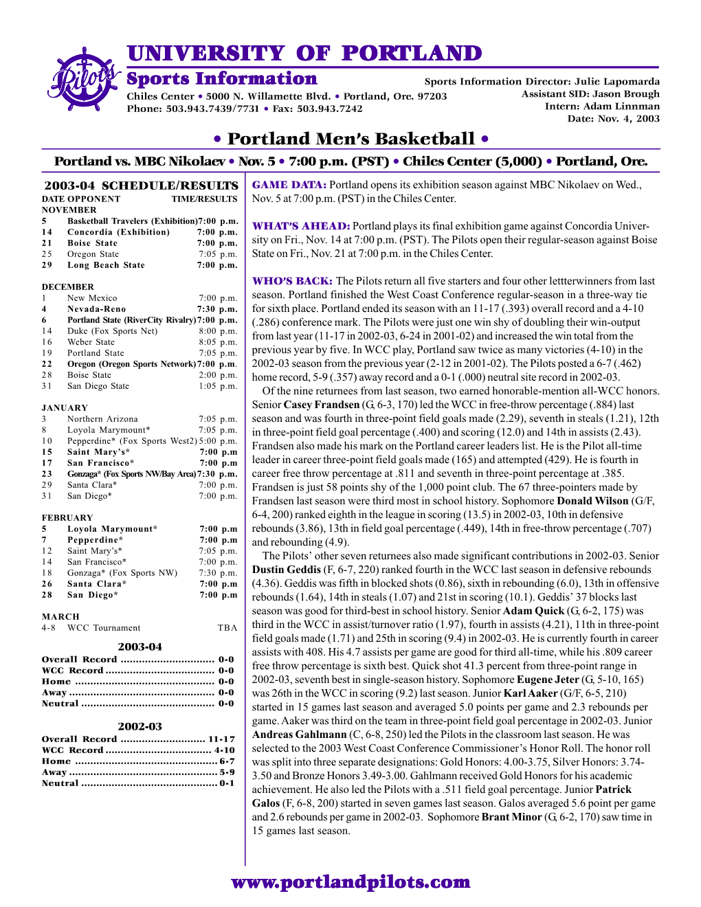 Portland Men's Basketball