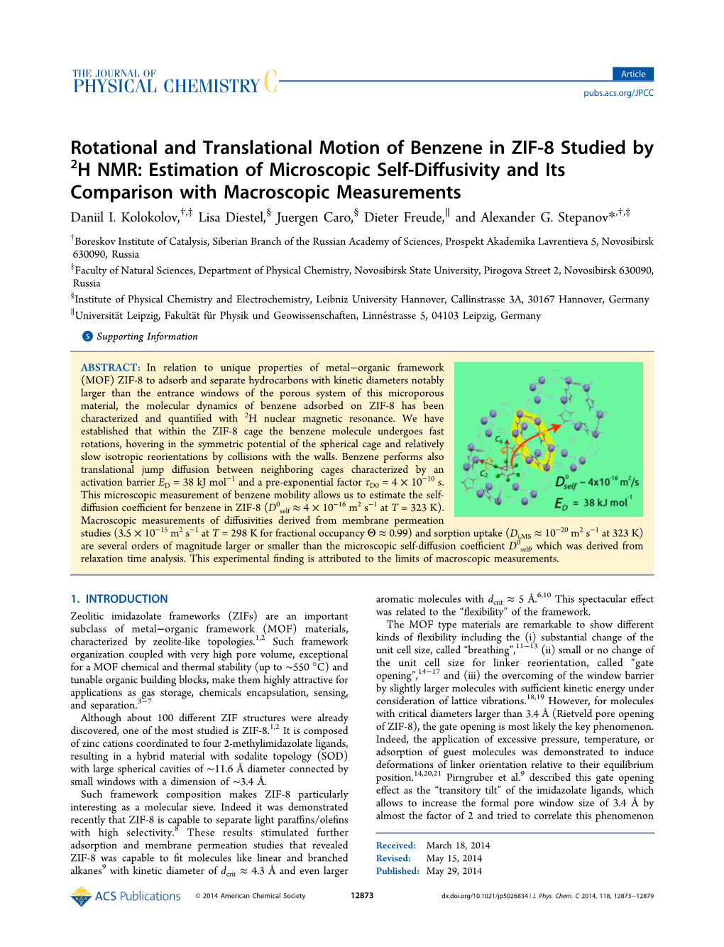 Rotational and Translational Motion of Benzene in ZIF‑8 Studied by 2H