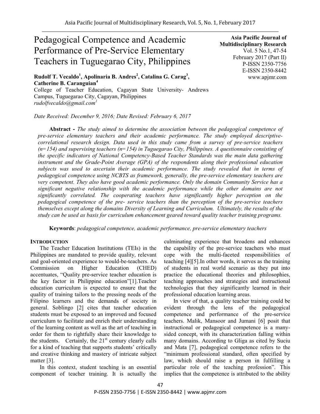 Pedagogical Competence and Academic Performance of Pre