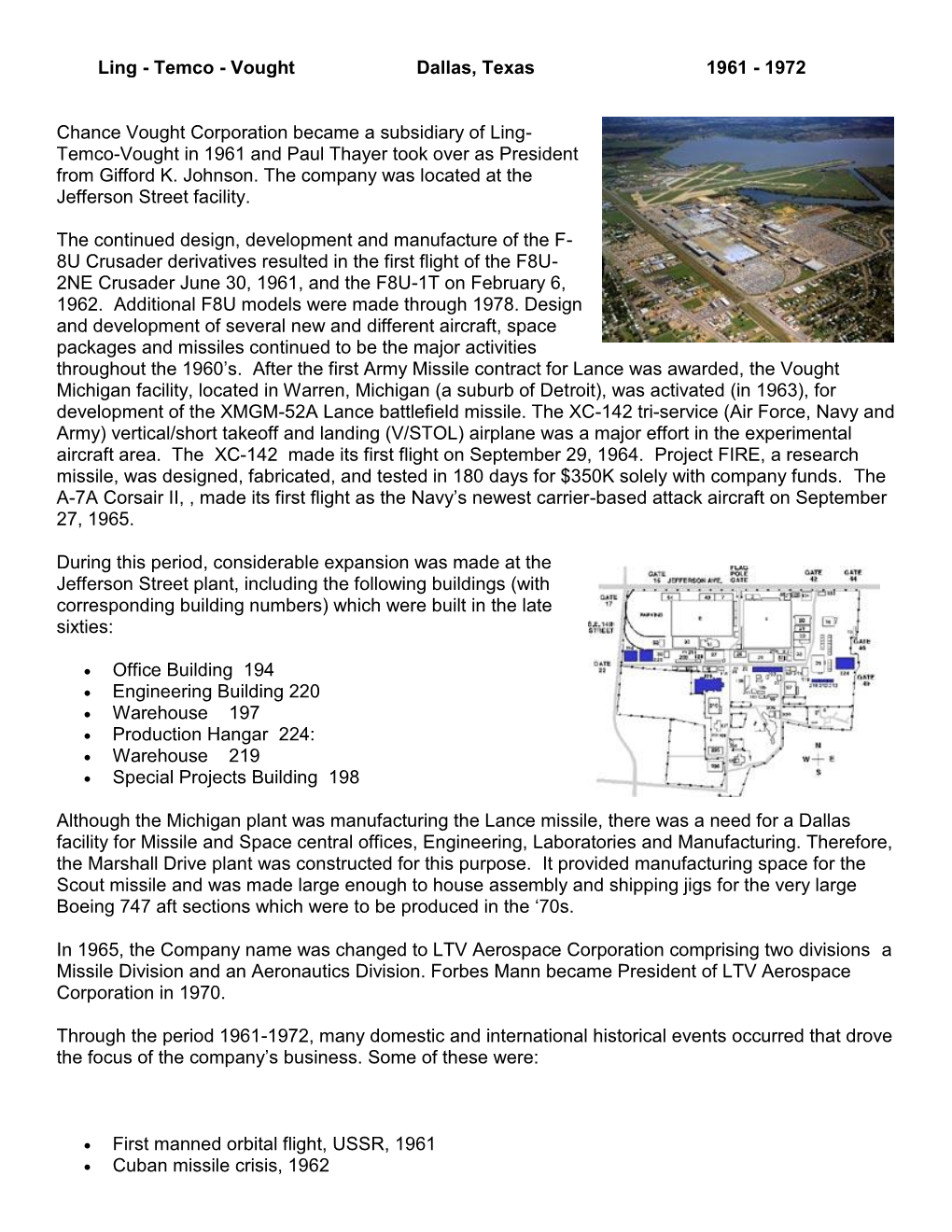 Ling - Temco - Vought Dallas, Texas 1961 - 1972