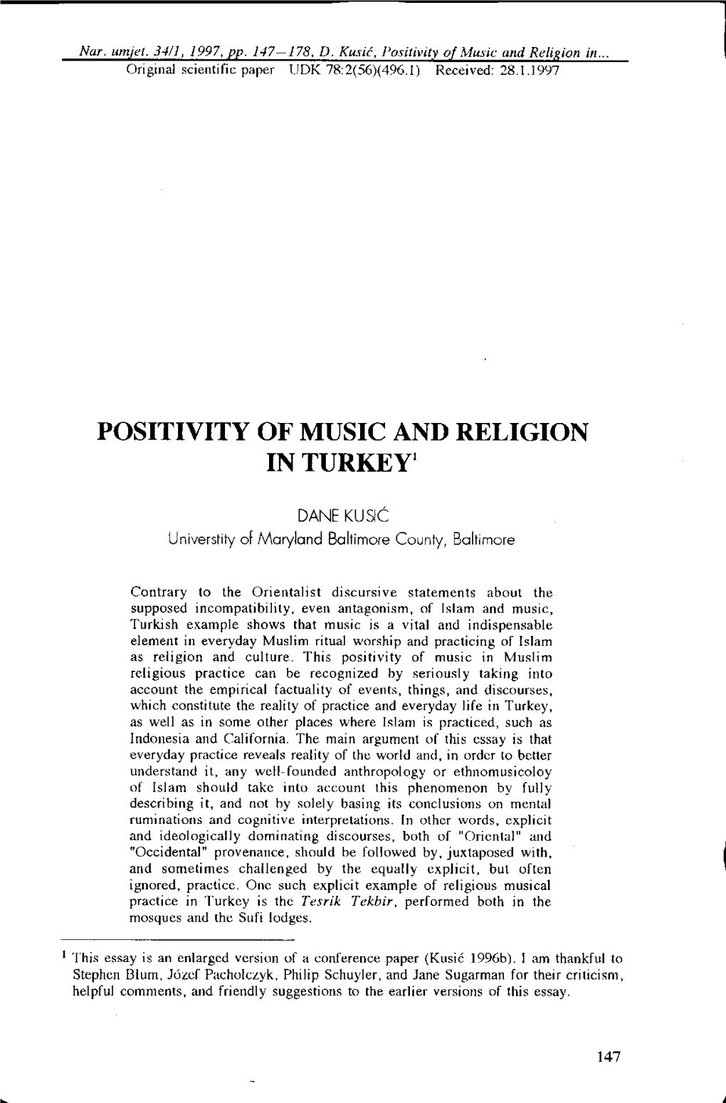 Positivity of Music and Religion in Turkey