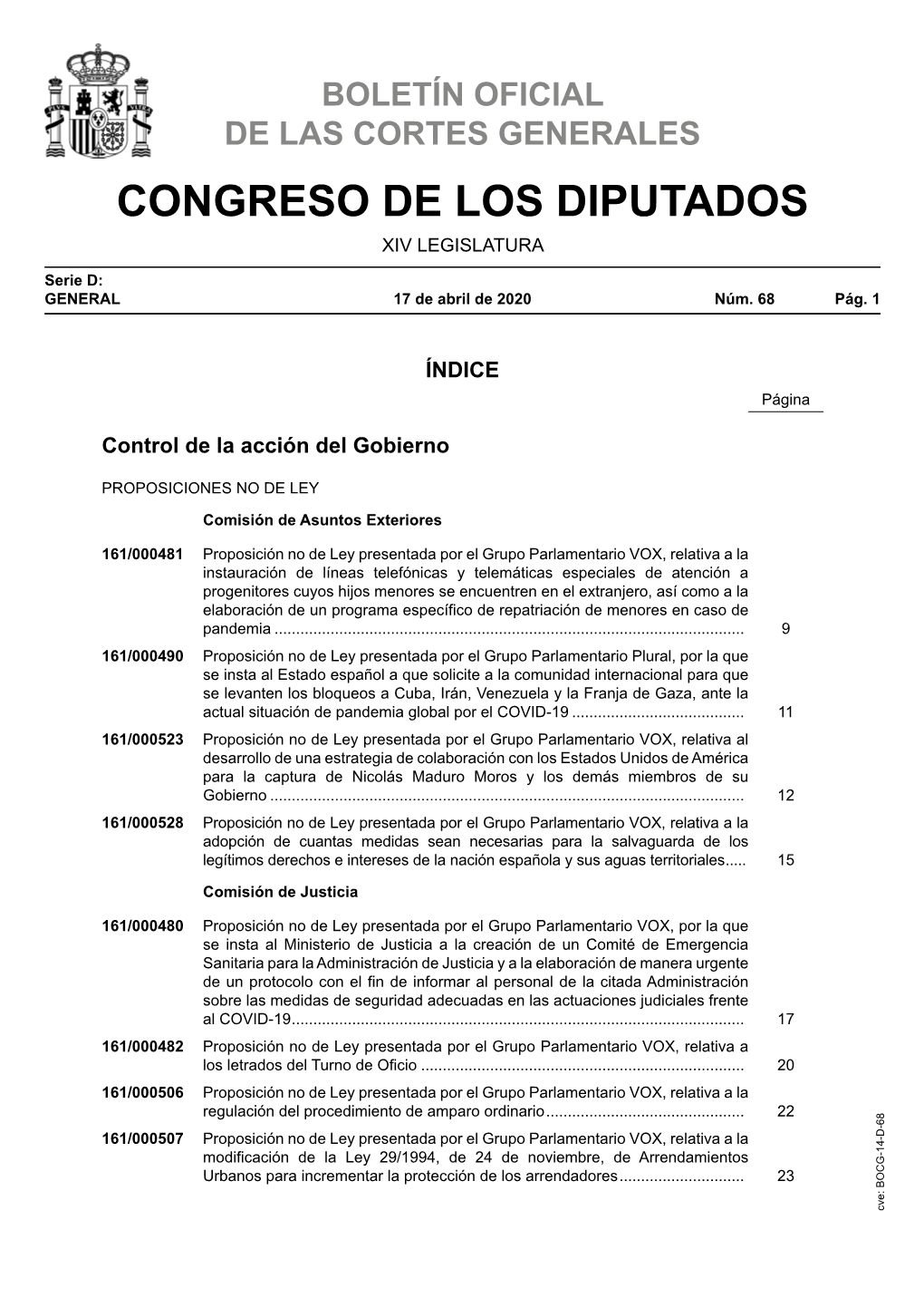 Boletín Oficial De Las Cortes Generales Congreso De Los Diputados Xiv Legislatura