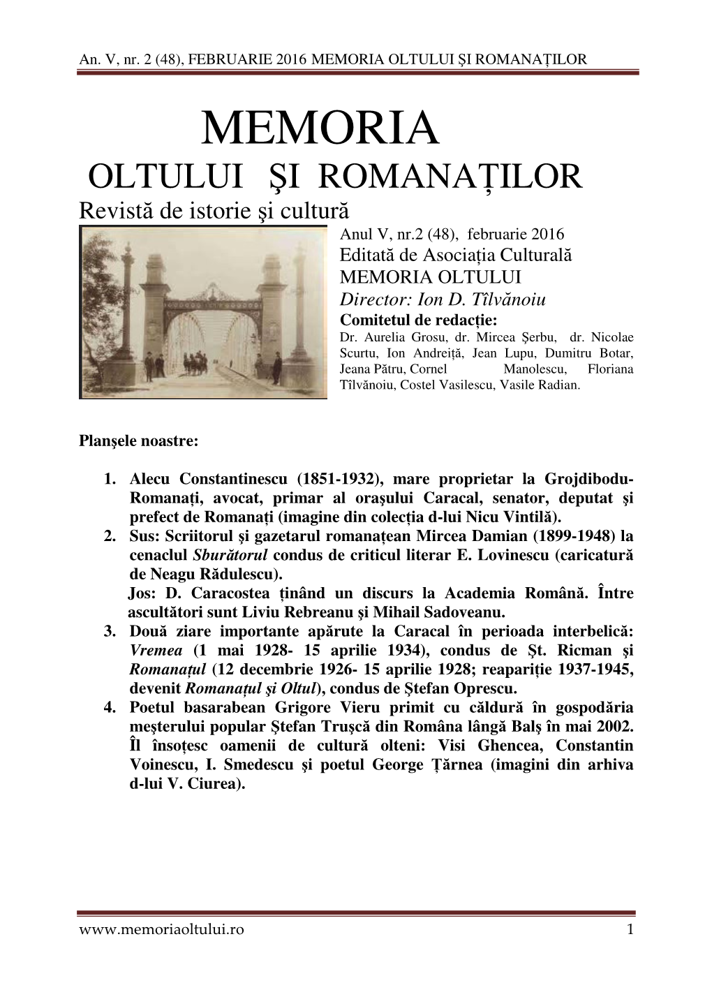 Memoria Oltului Şi Romanaţilor