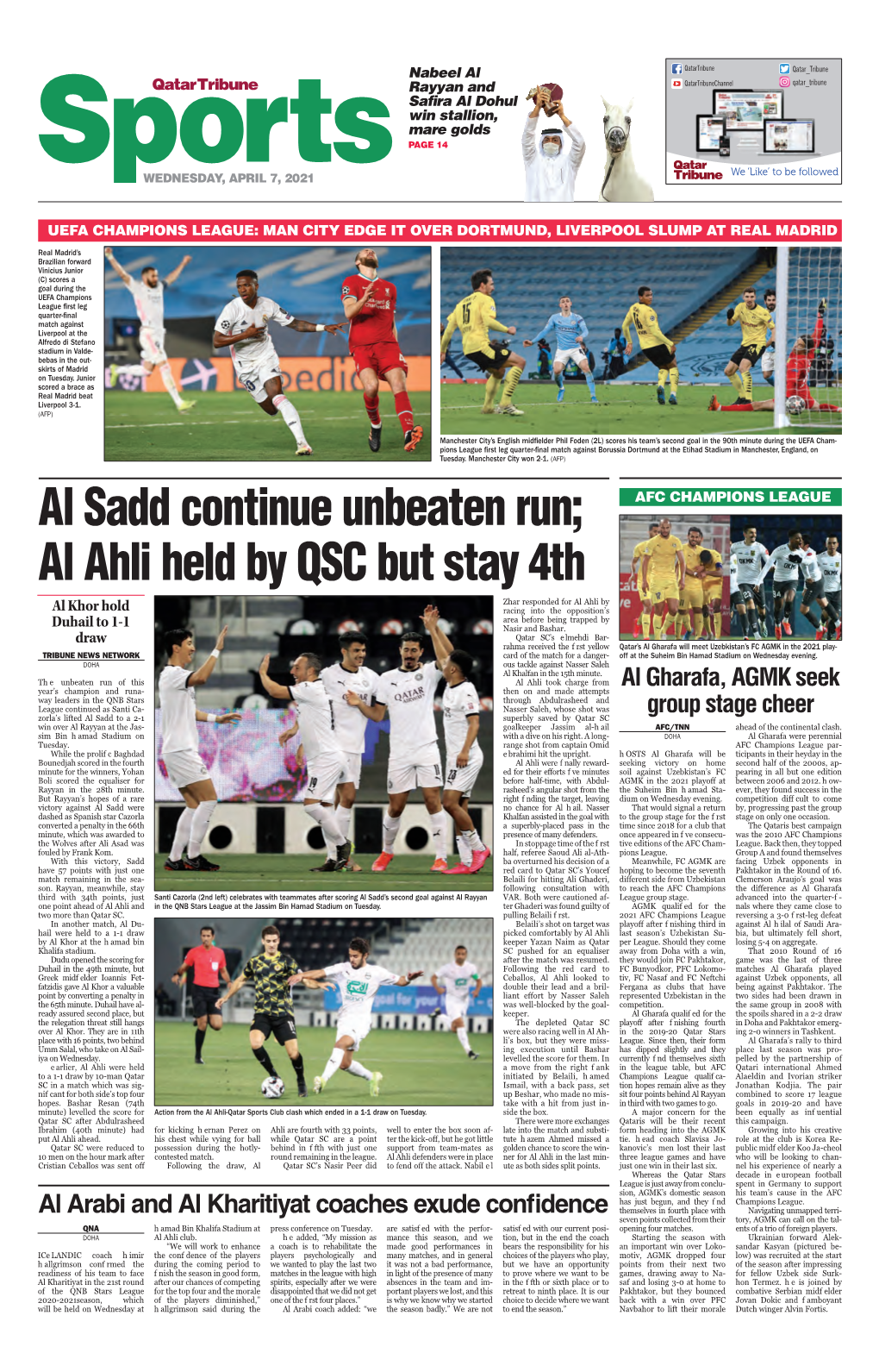 Al Sadd Continue Unbeaten Run; Al Ahli Held by QSC but Stay