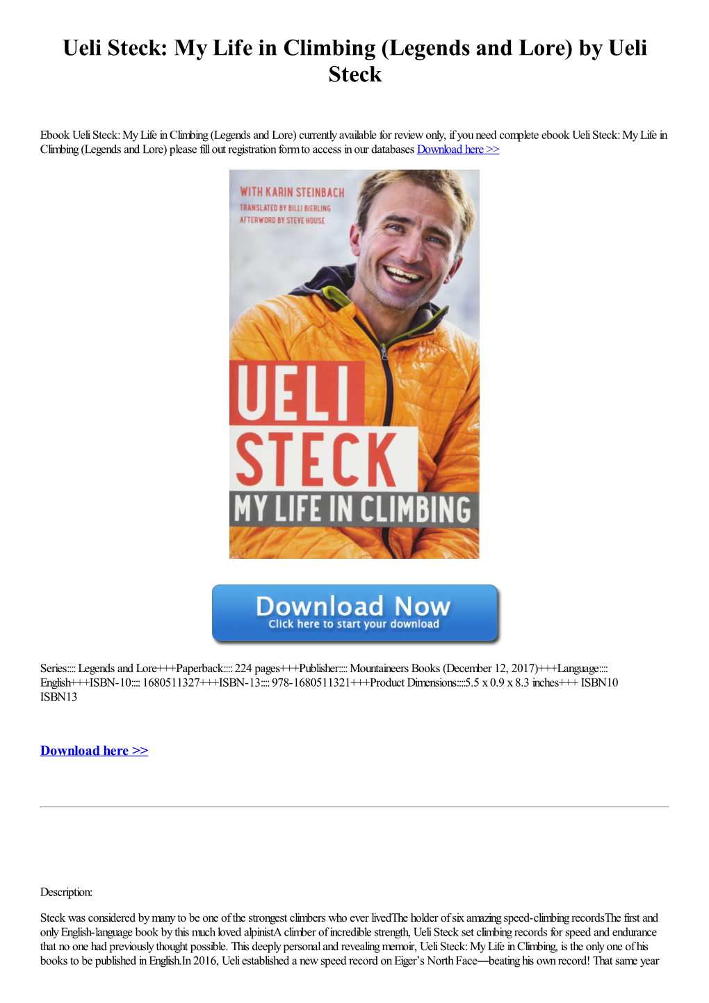 Ueli Steck: My Life in Climbing (Legends and Lore) by Ueli Steck