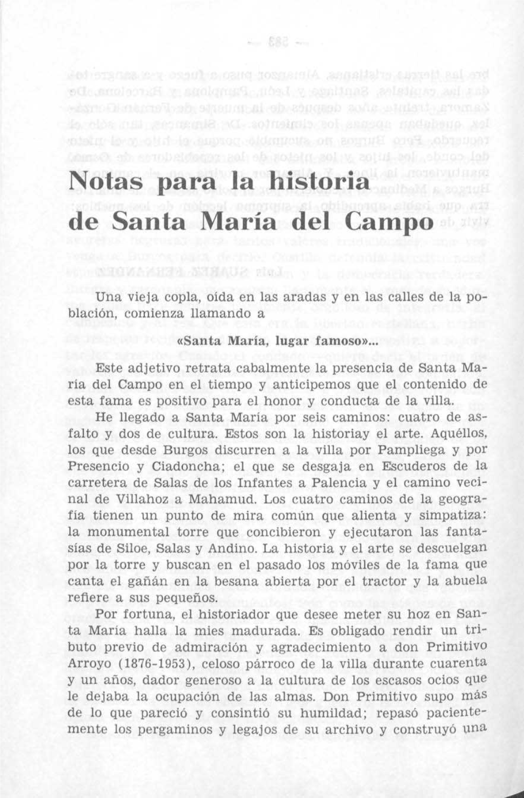 Notas Para La Historia De Santa María Del Campo