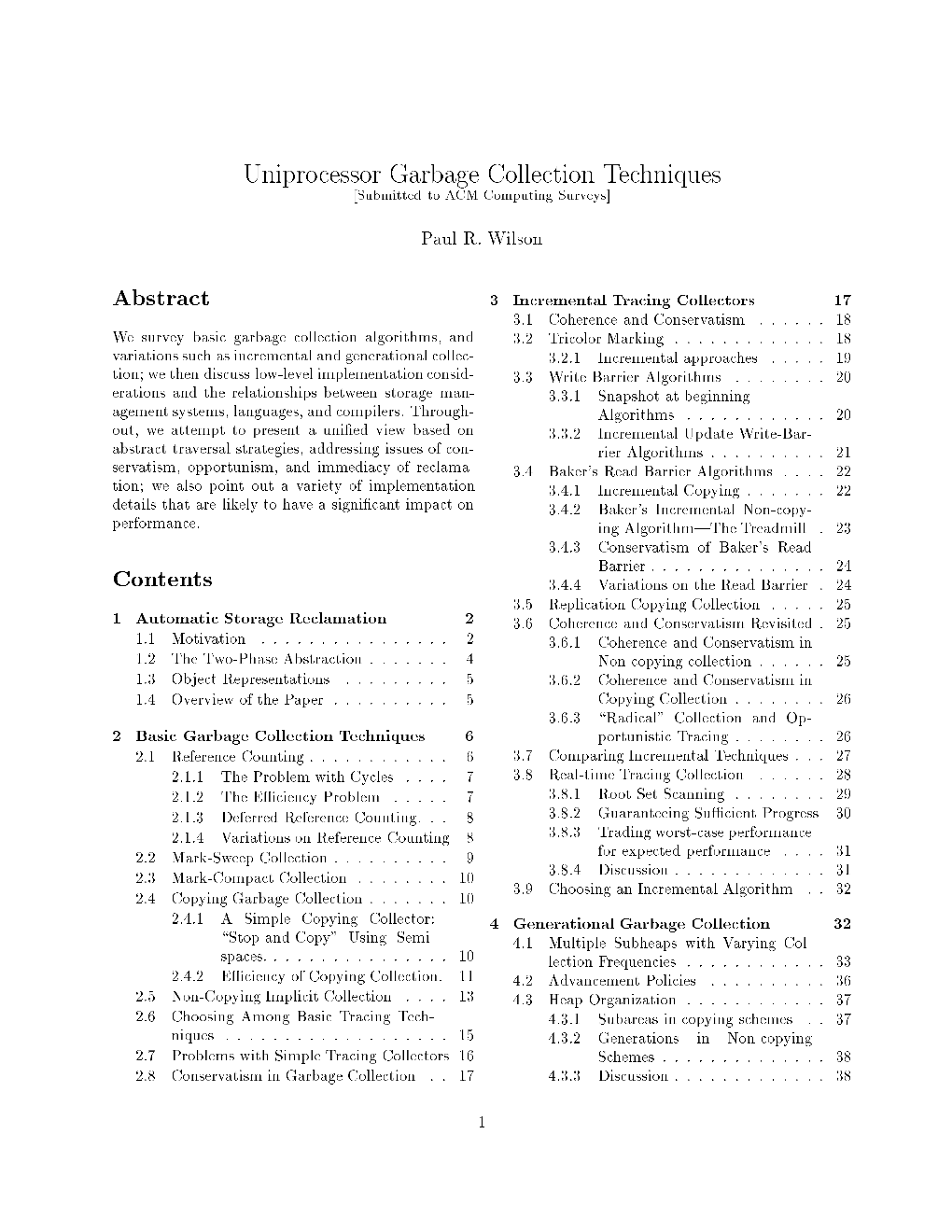 Uniprocessor Garbage Collection Techniques