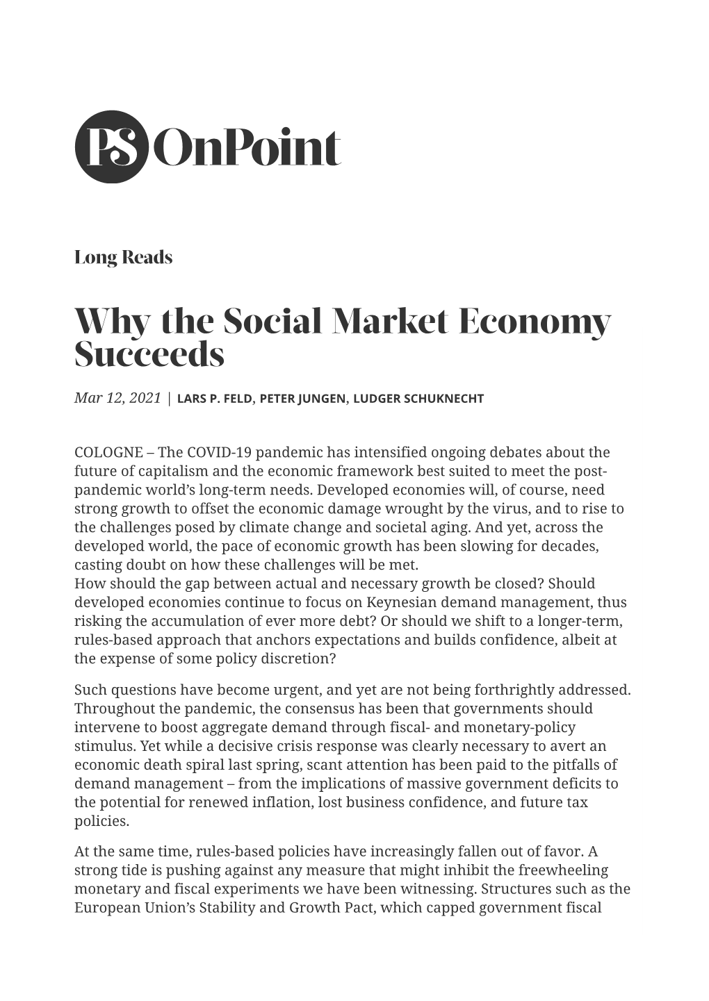 Why the Social Market Economy Succeeds
