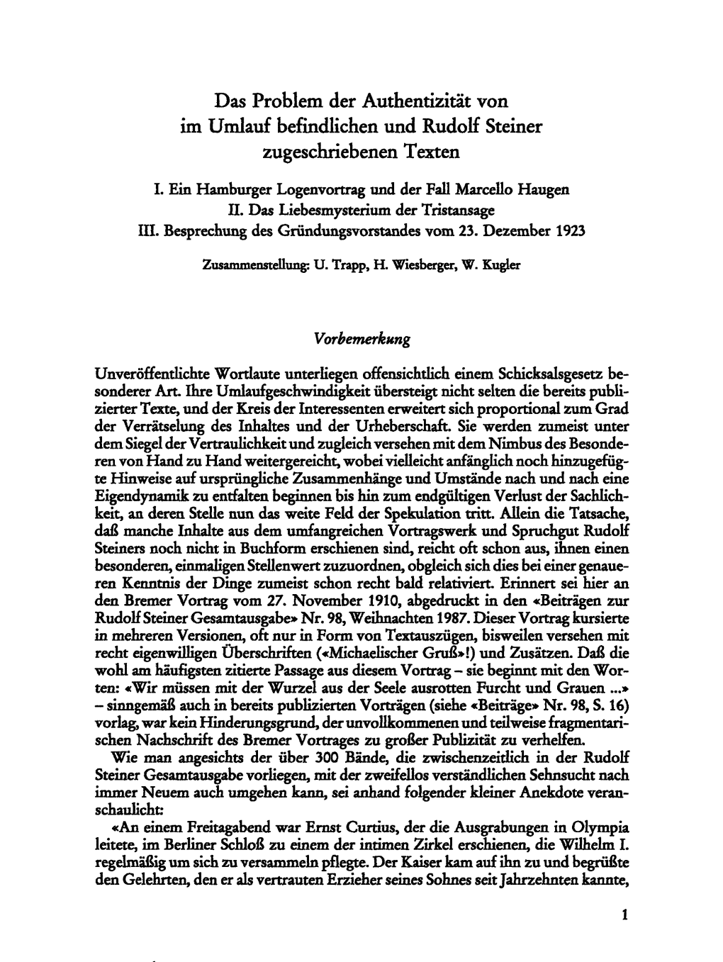 Das Problem Der Authentizität Von Im Umlauf Befindlichen Und Rudolf Steiner Zugeschriebenen Texten