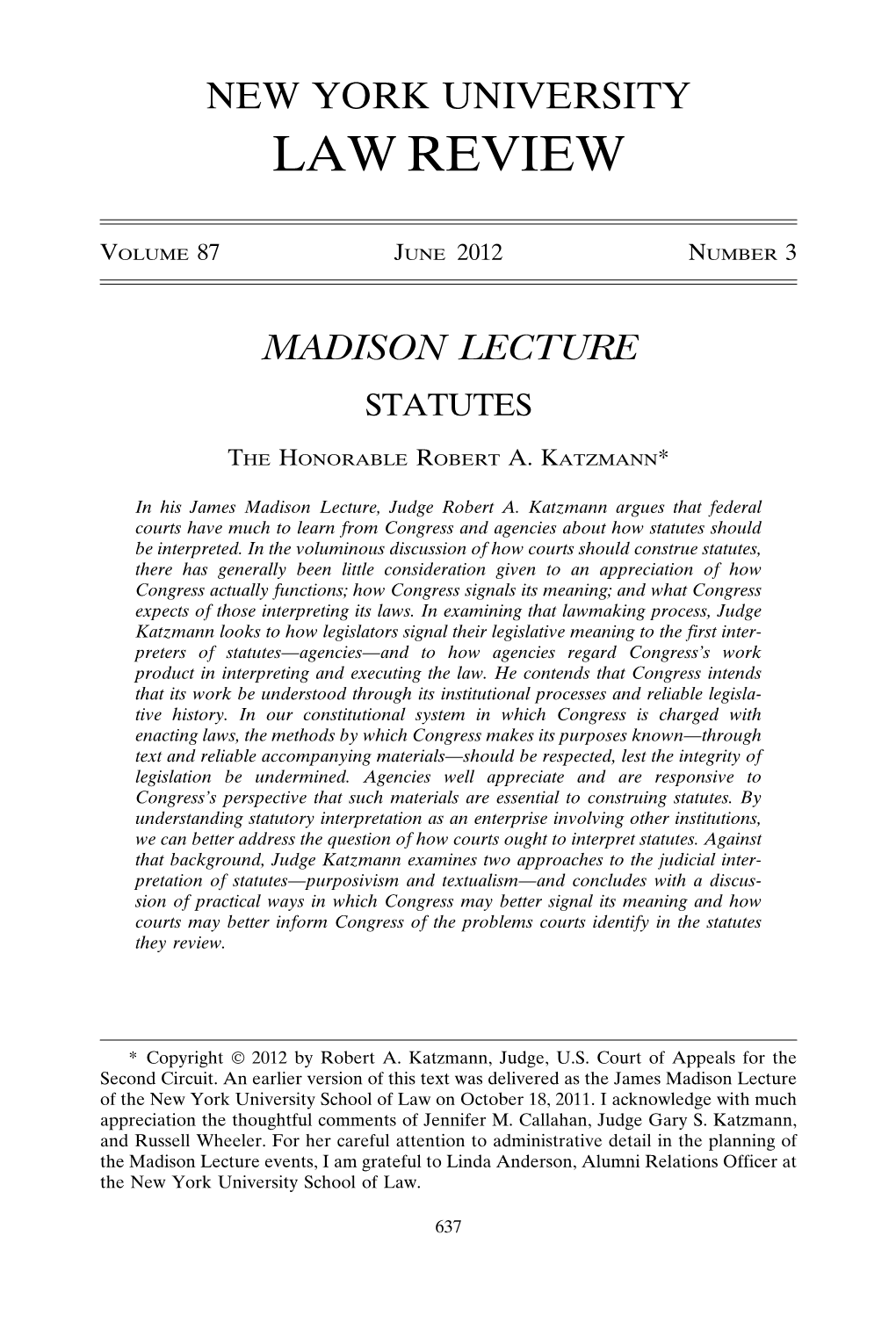 Madison Lecture Statutes