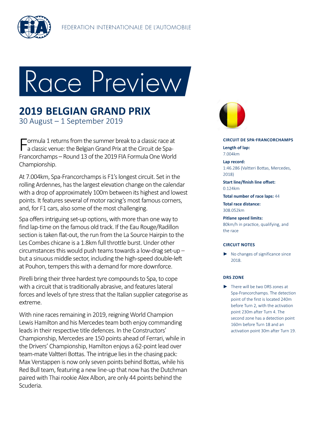 2019 BELGIAN GRAND PRIX 30 August – 1 September 2019