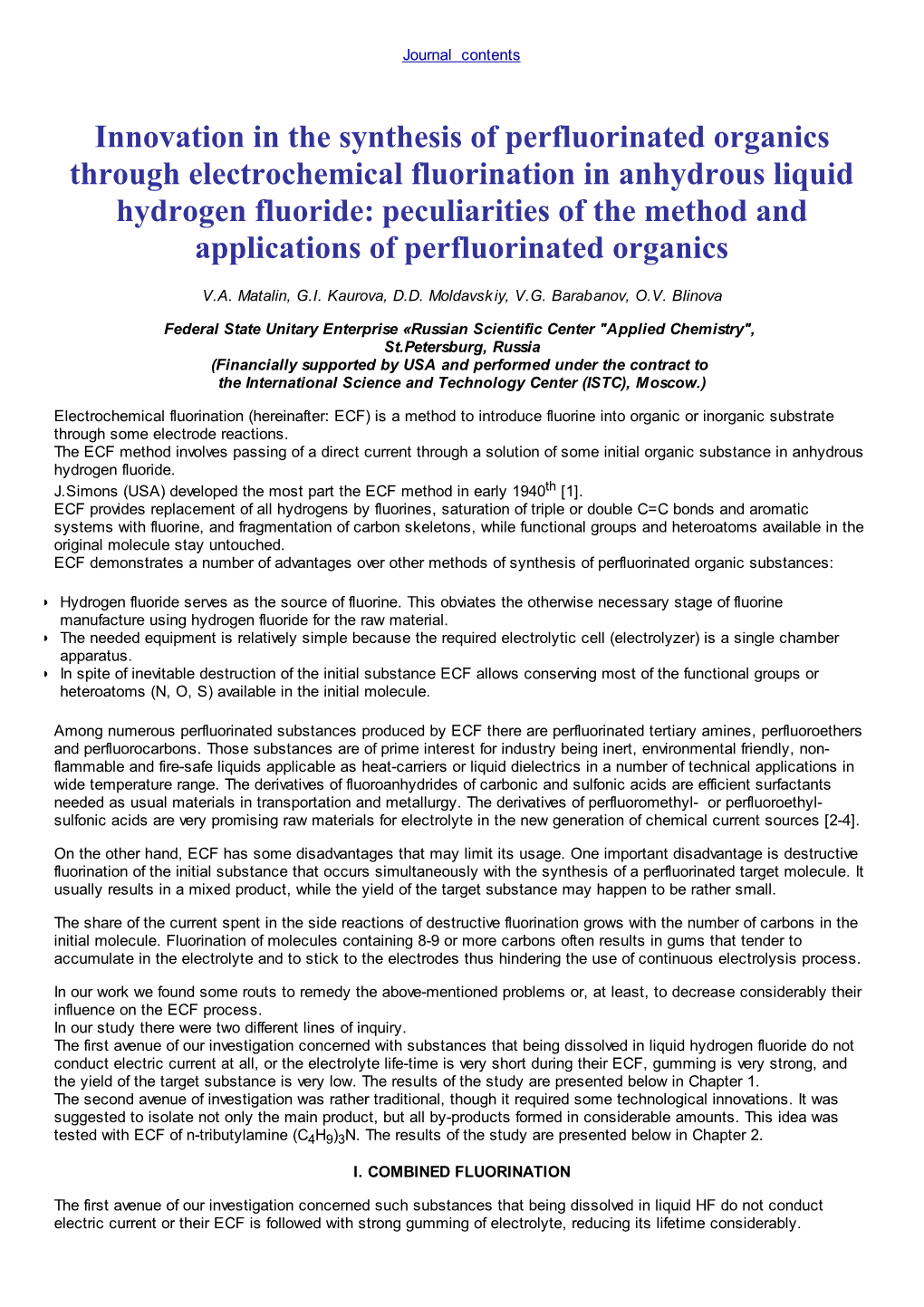 Innovation in the Synthesis of Perfluorinated Organics Through Electrochemical Fluorination