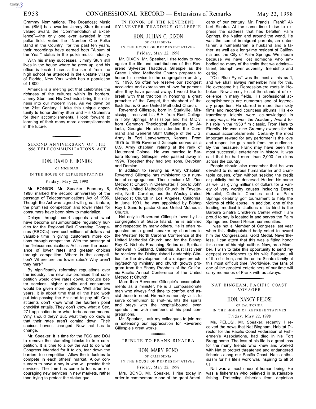 CONGRESSIONAL RECORD— Extensions of Remarks E958 HON