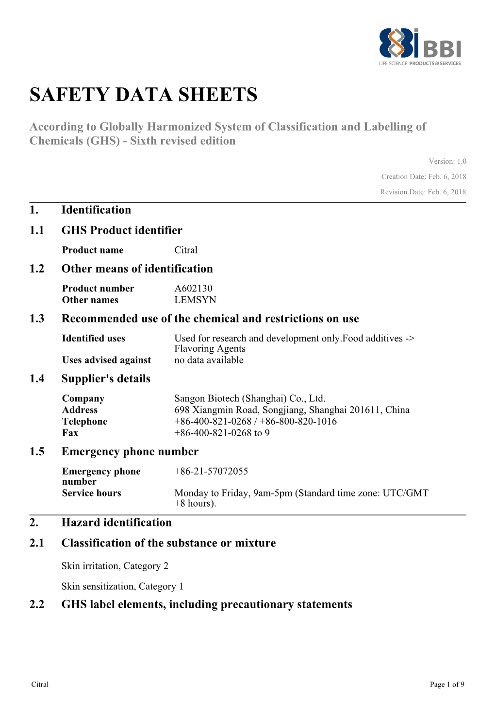 Safety Data Sheets