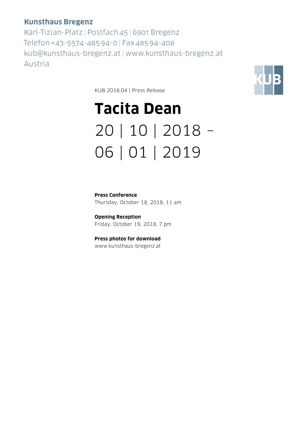 Tacita Dean 20 | 10 | 2018 – 06 | 01 | 2019