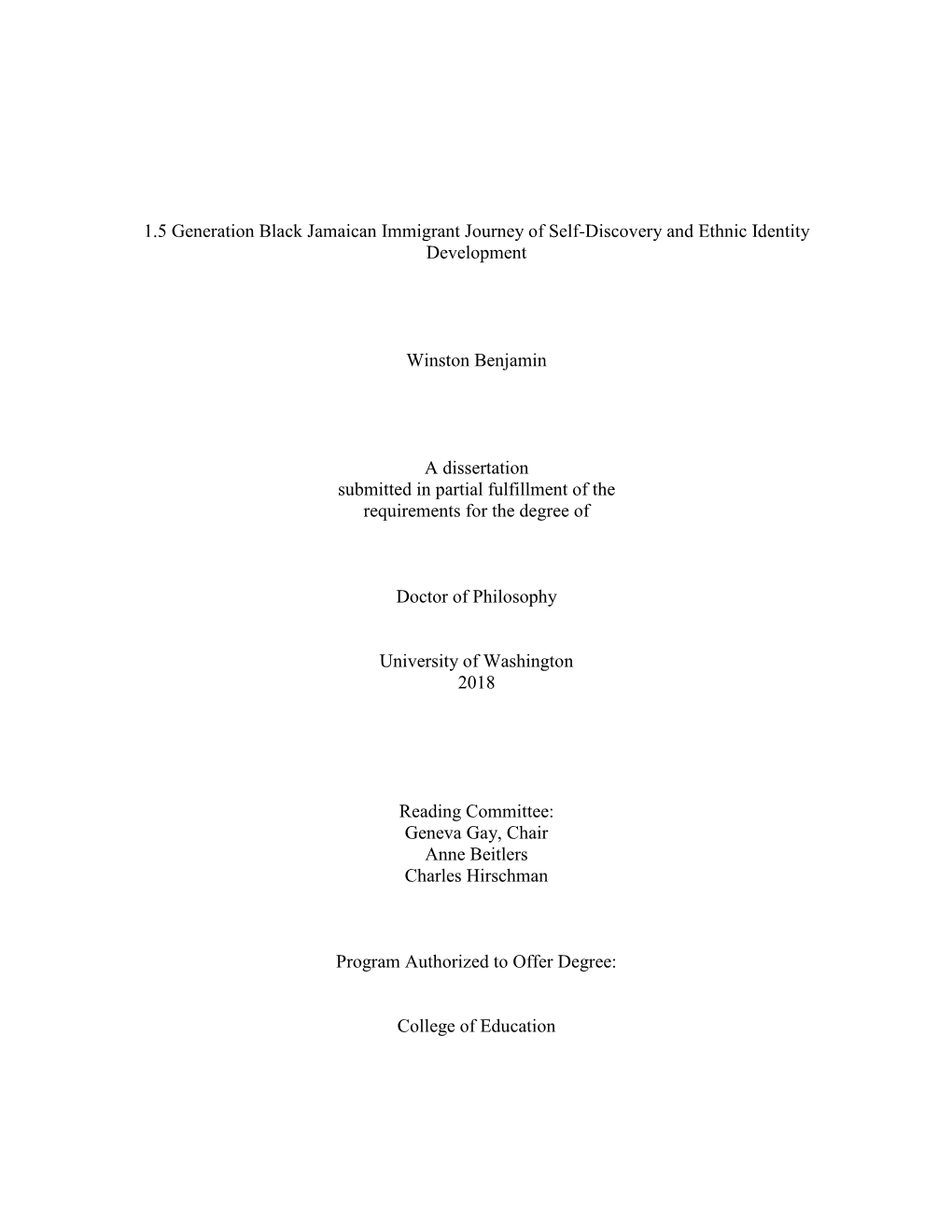 1.5 Generation Black Jamaican Immigrant Journey of Self-Discovery and Ethnic Identity Development