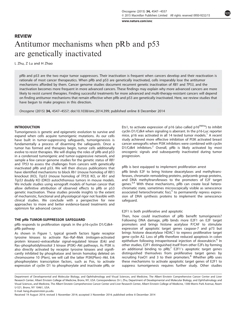 Antitumor Mechanisms When Prb and P53 Are Genetically Inactivated