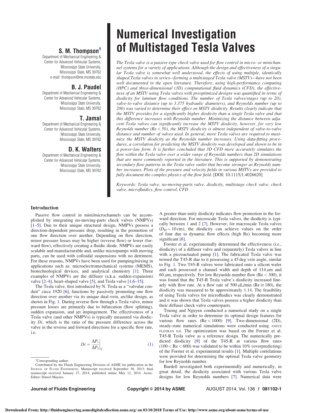 Numerical Investigation of Multistaged Tesla Valves