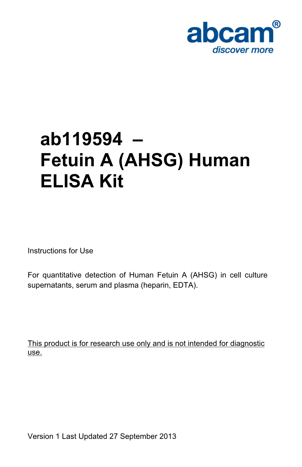 Fetuin a (AHSG) Human ELISA Kit