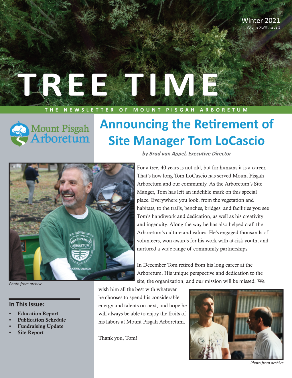 Announcing the Retirement of Site Manager Tom Locascio by Brad Van Appel, Executive Director