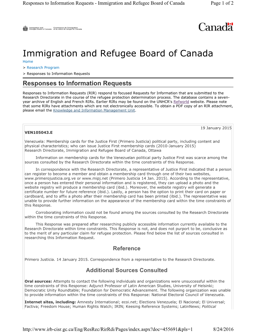 Immigration and Refugee Board of Canada Page 1 of 2