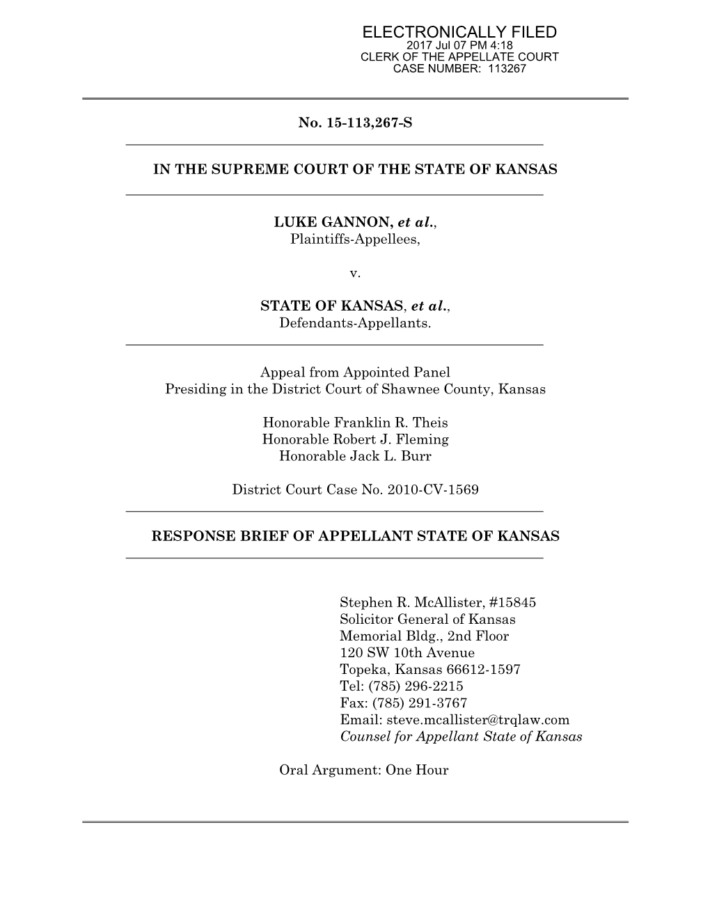 ELECTRONICALLY FILED 2017 Jul 07 PM 4:18 CLERK of the APPELLATE COURT CASE NUMBER: 113267