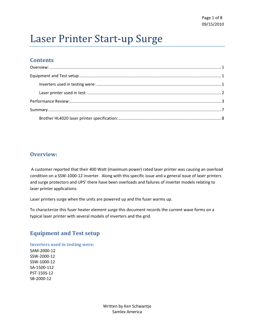 Laser Printer Start-Up Surge