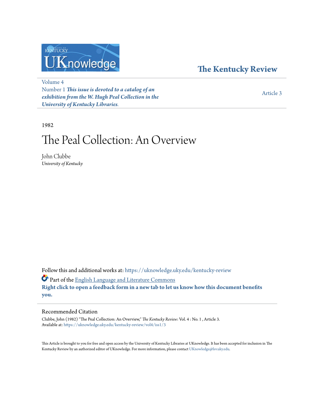 The Peal Collection: an Overview