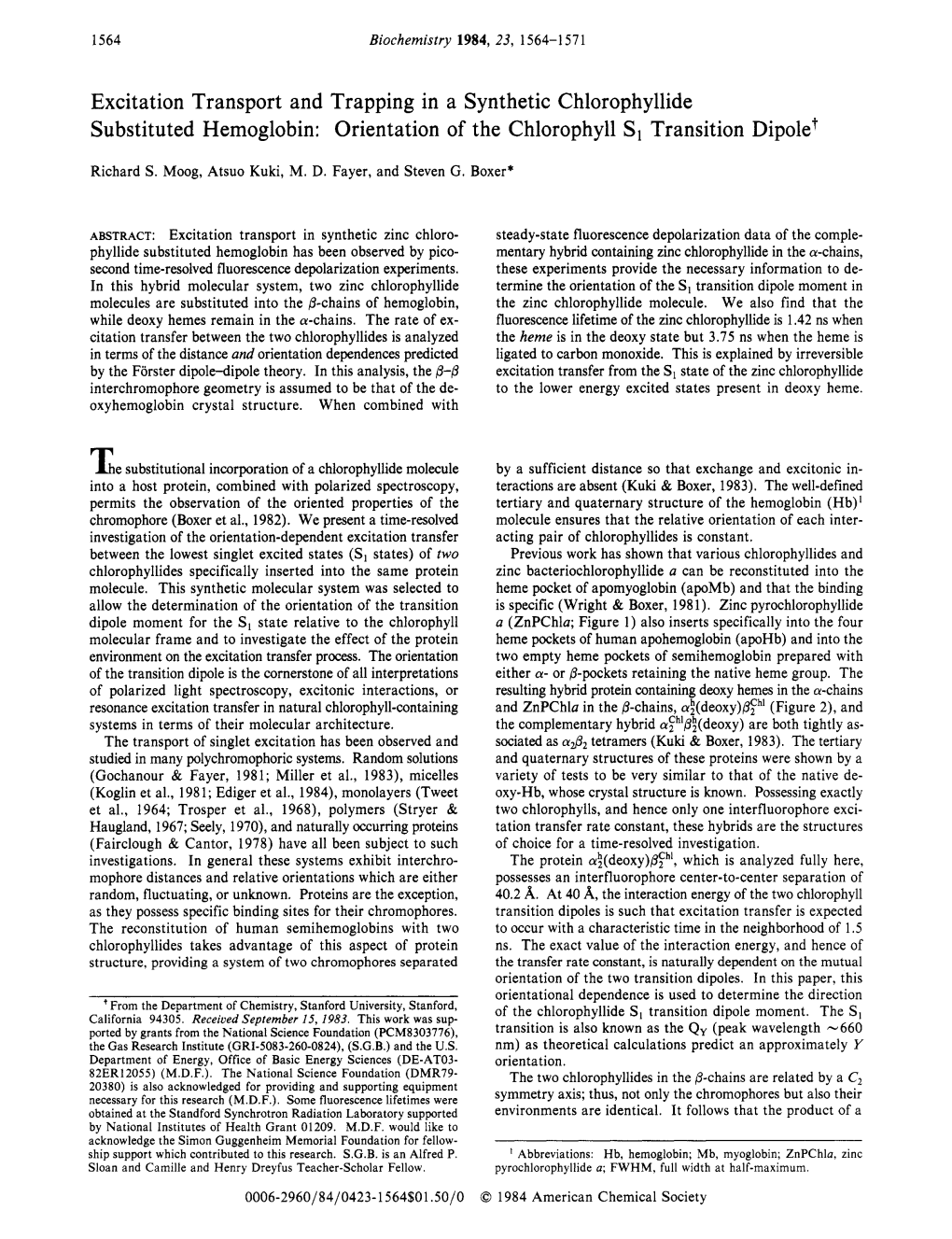 Orientation of the Chlorophyll SI Transition Dipolet