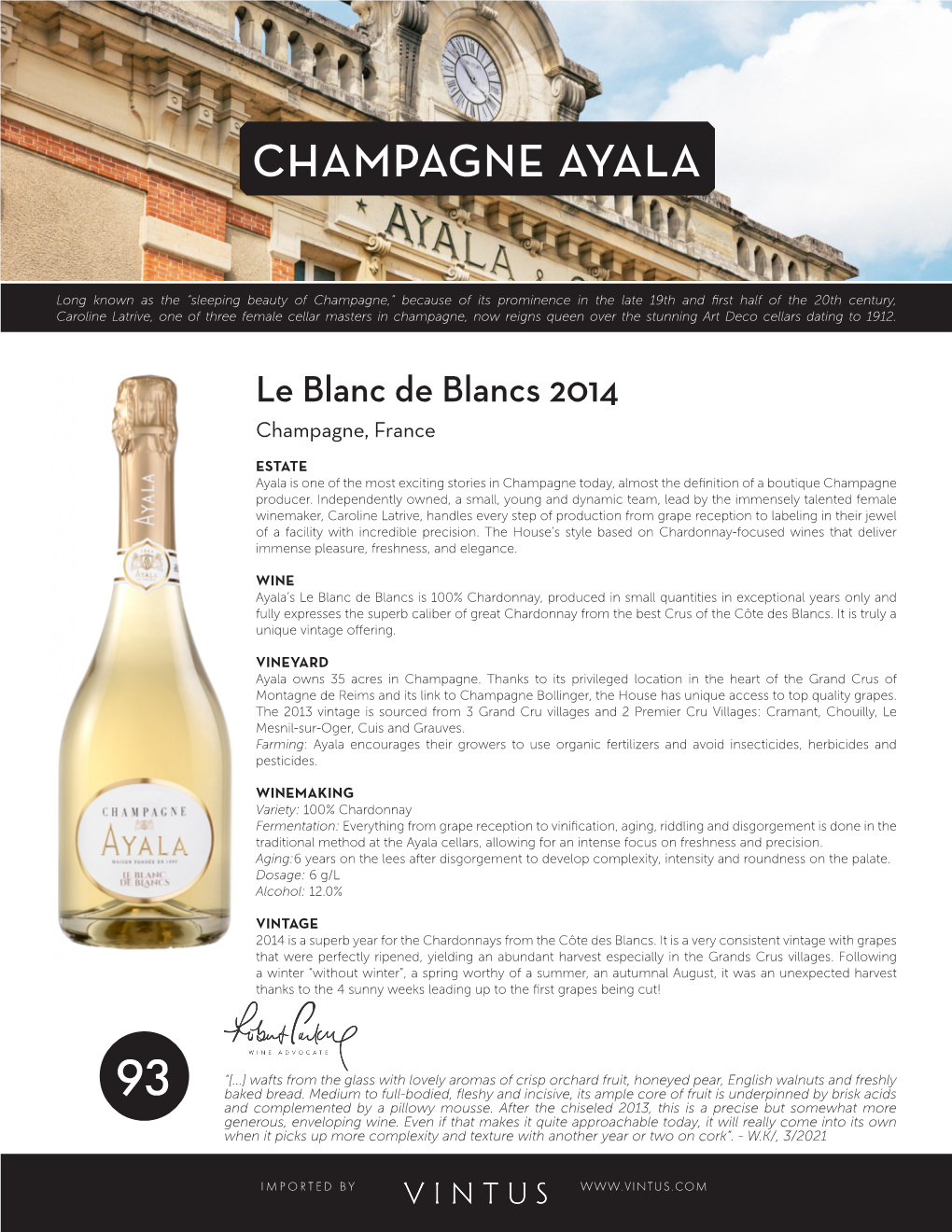 Champagne Ayala Le Blanc De Blancs 2014 Tech Sheet