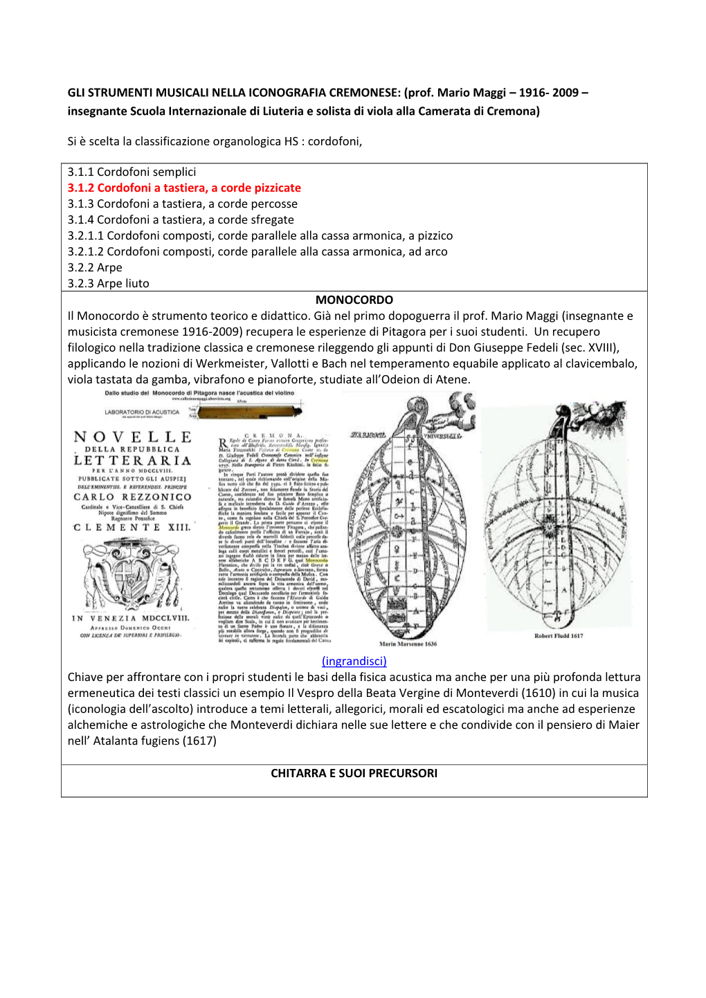 GLI STRUMENTI MUSICALI NELLA ICONOGRAFIA CREMONESE: (Prof. Mario Maggi – 1916- 2009 – Insegnante Scuola Internazionale Di Li