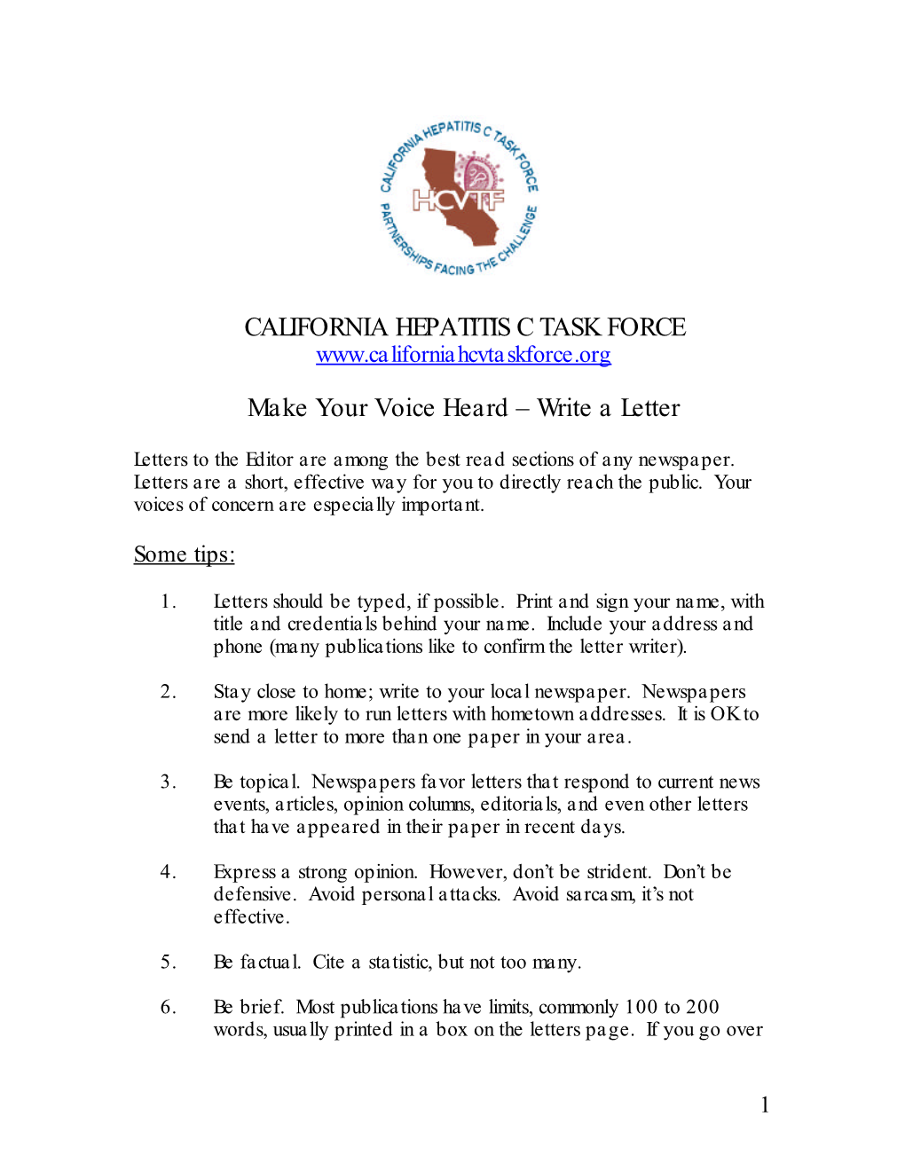 CALIFORNIA HEPATITIS C TASK FORCE Make Your Voice Heard