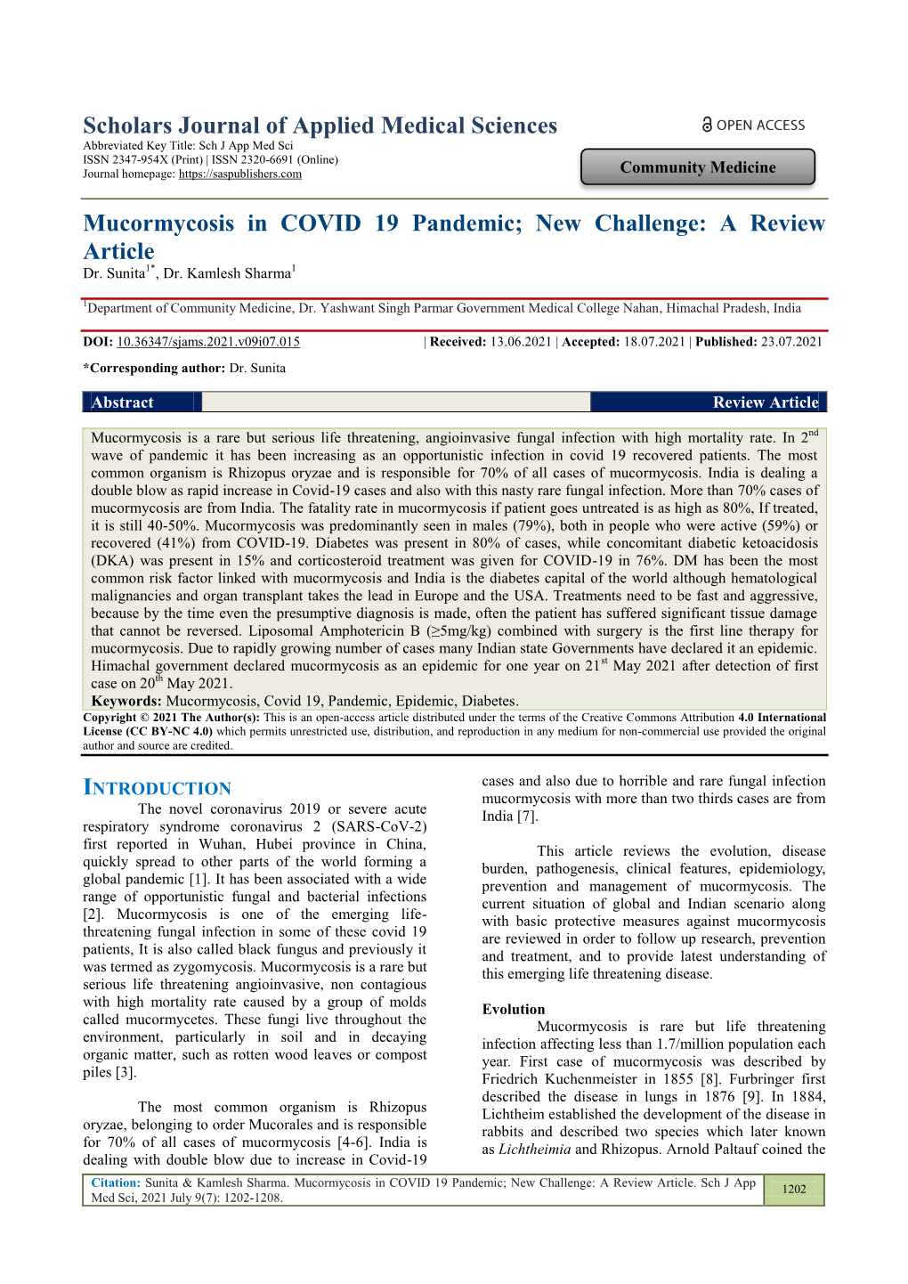 Mucormycosis in COVID 19 Pandemic; New Challenge: a Review Article Dr