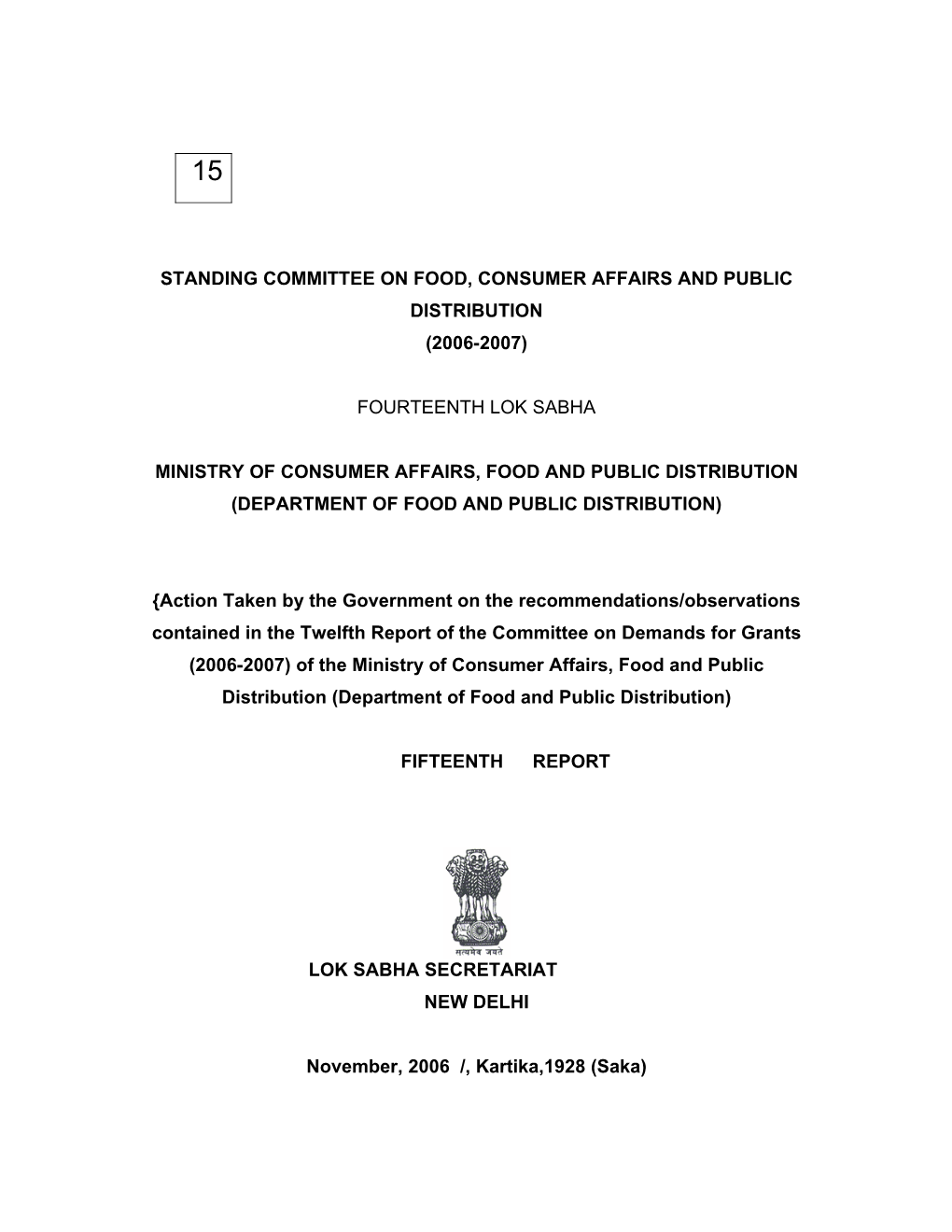 Standing Committee on Food, Consumer Affairs and Public Distribution (2006-2007)