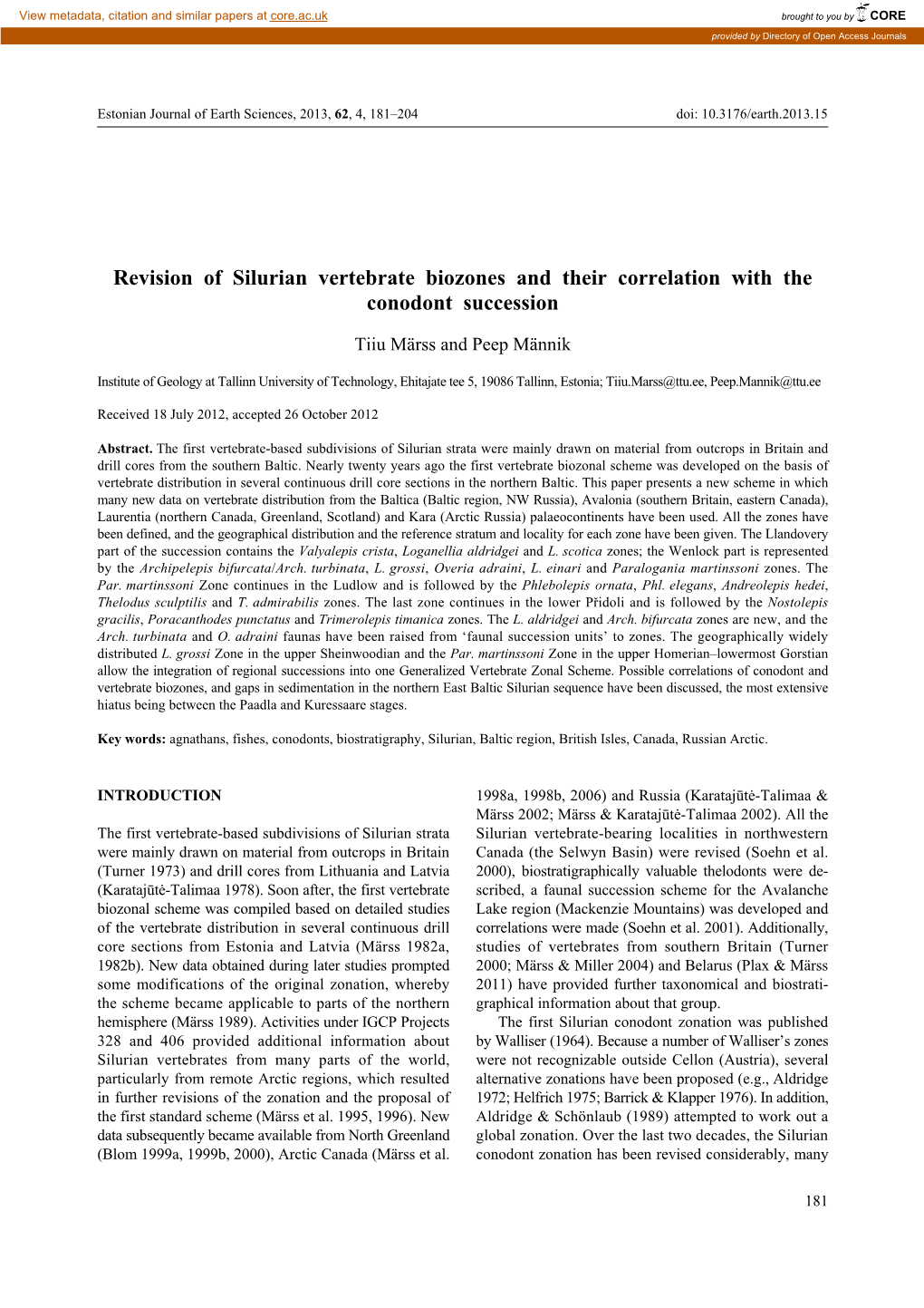 Revision of Silurian Vertebrate Biozones and Their Correlation with the Conodont Succession