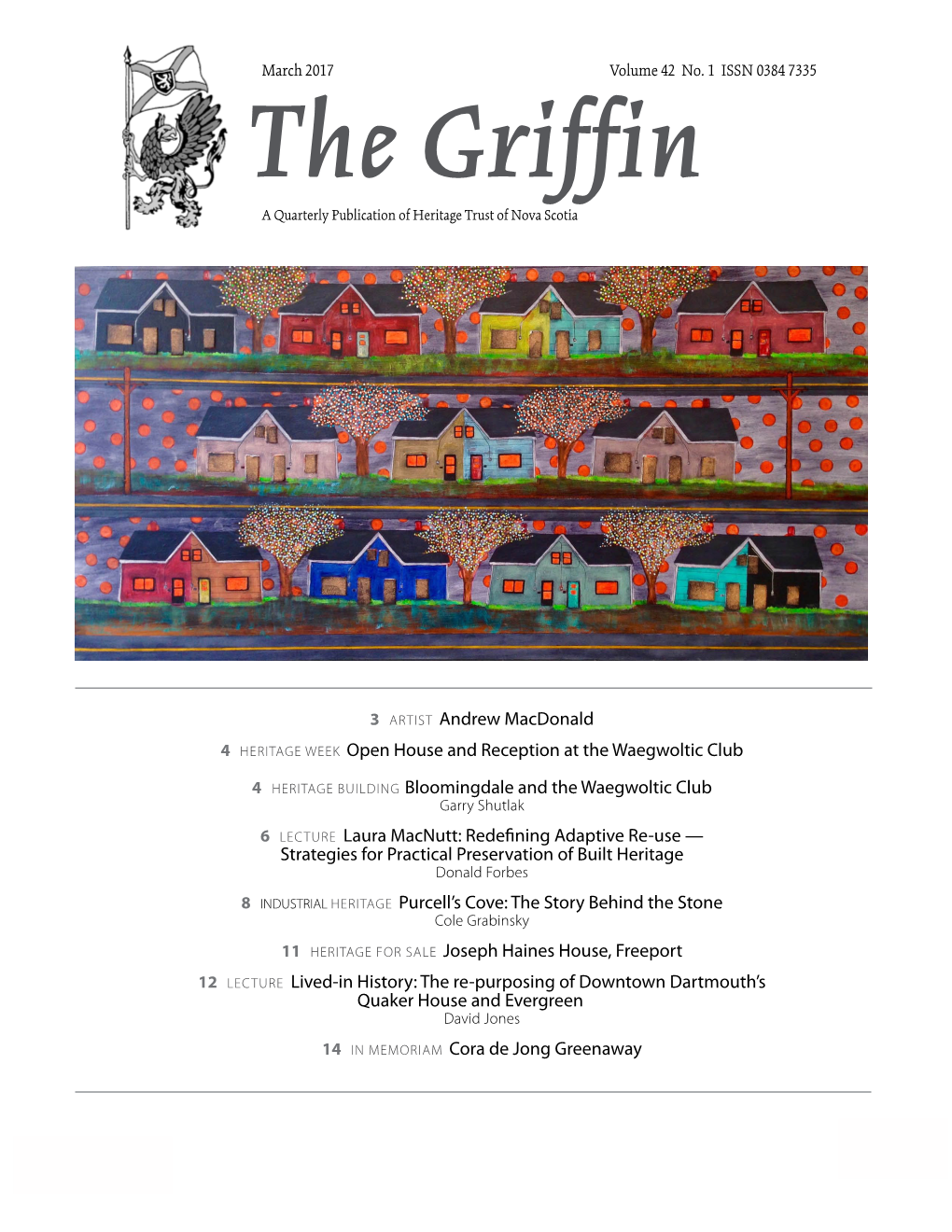 The Griffin a Quarterly Publication of Heritage Trust of Nova Scotia