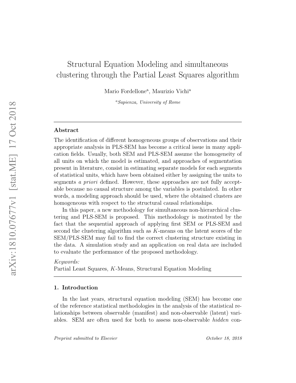 Structural Equation Modeling and Simultaneous Clustering Through the Partial Least Squares Algorithm