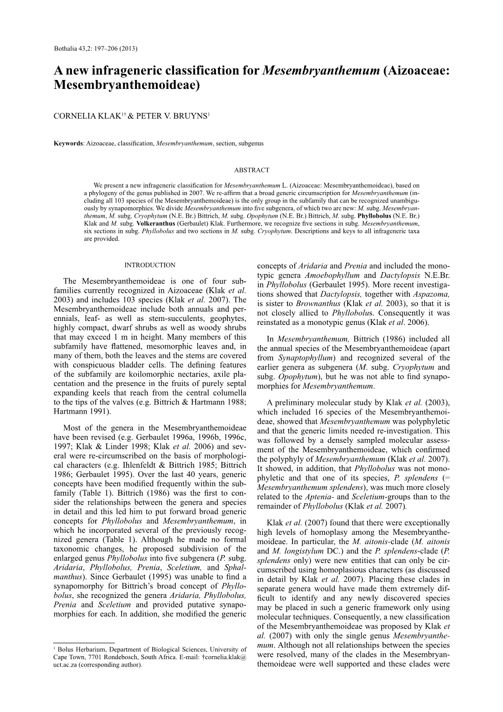 A New Infrageneric Classification for Mesembryanthemum (Aizoaceae: Mesembryanthemoideae)