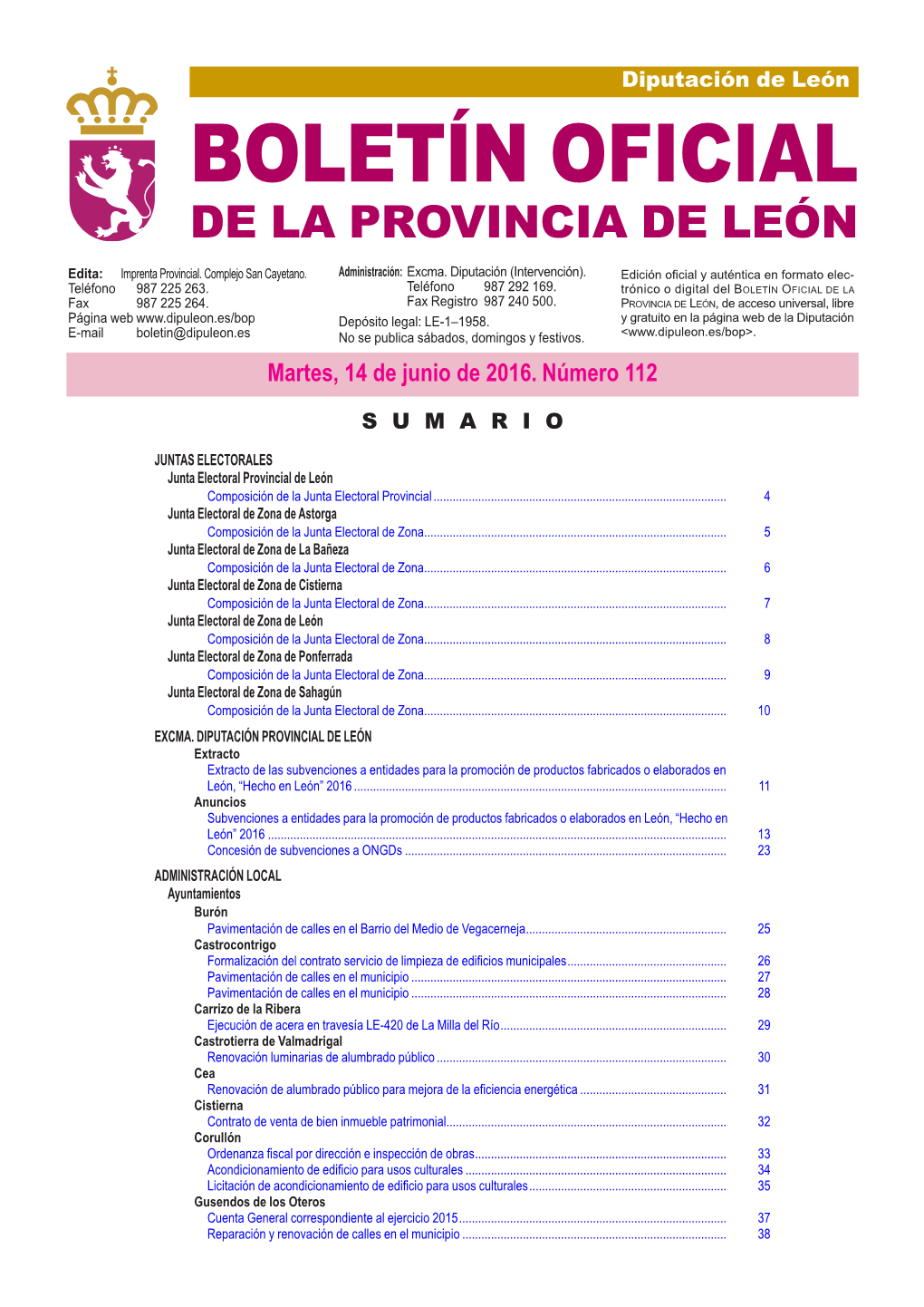 BOLETÍN OFICIAL DE LA PROVINCIA DE LEÓN Edita: Imprenta Provincial