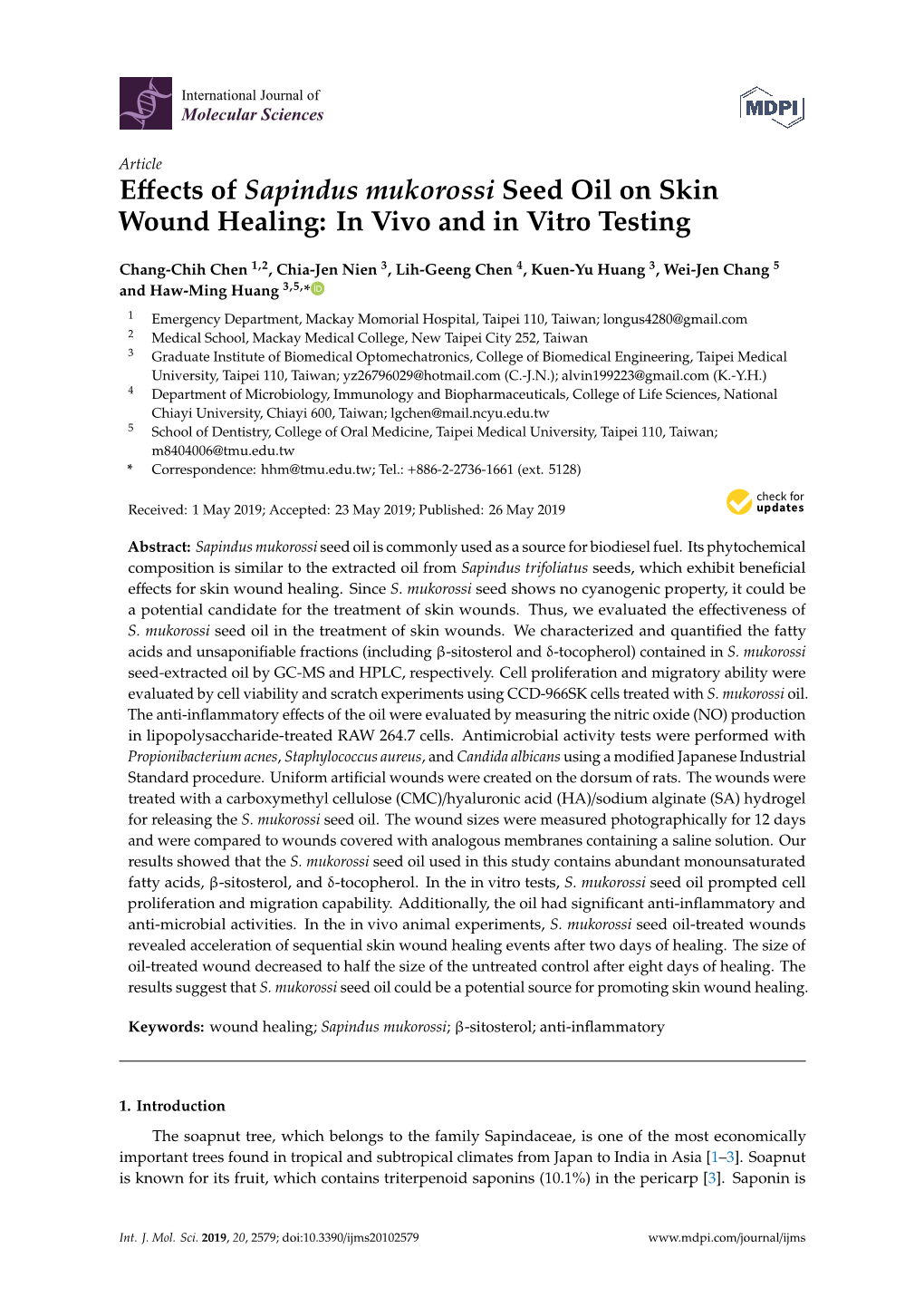 Effects of Sapindus Mukorossi Seed Oil on Skin Wound Healing