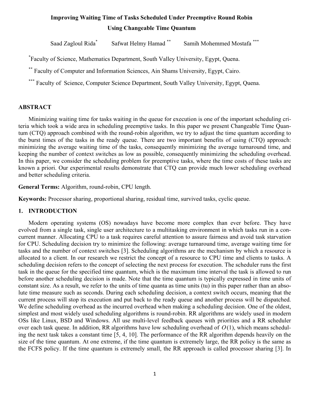 Improved Waiting Time of Tasks Scheduled Under Preemptive Round Robin