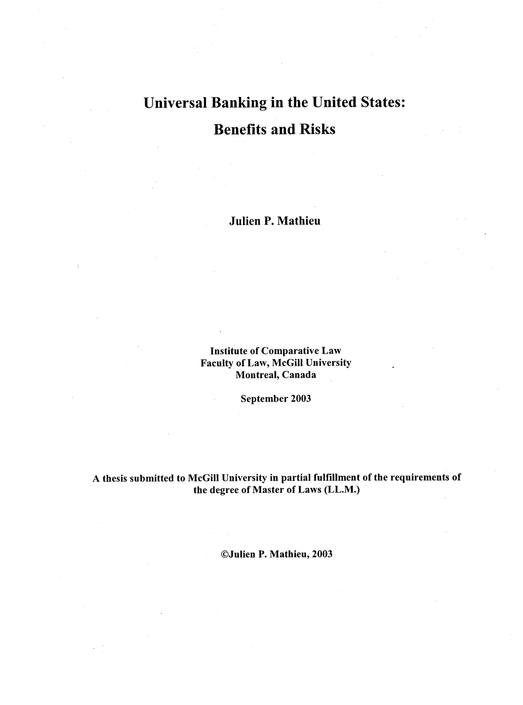 Univers Al Banking in the United States: Benefits and Risks