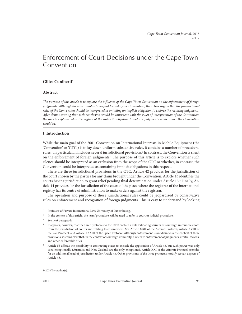Enforcement of Court Decisions Under the Cape Town Convention