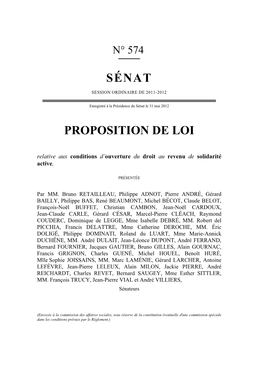 Sénat Proposition De