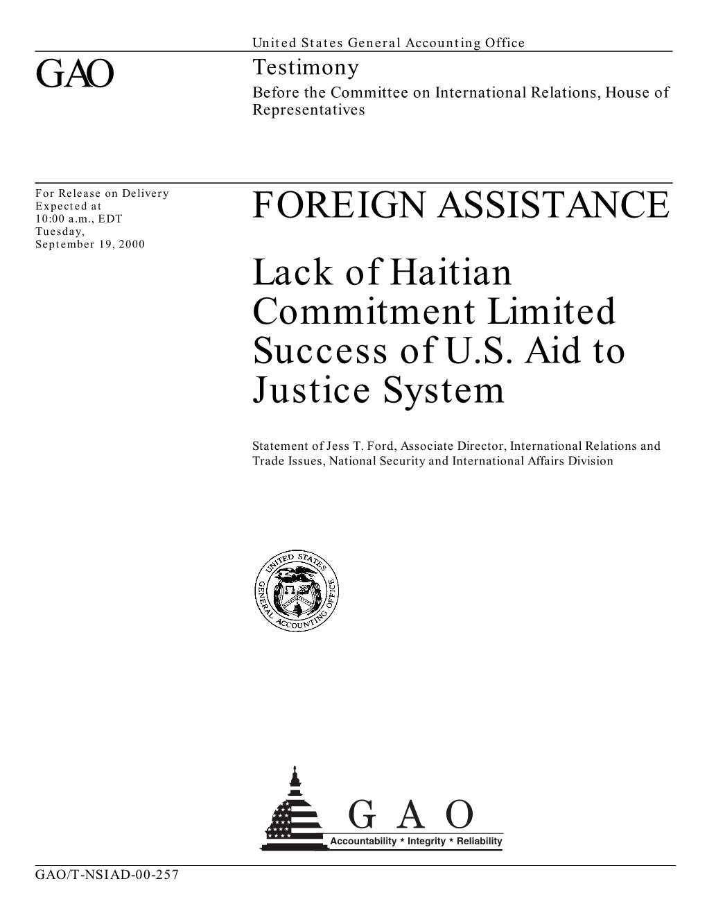 FOREIGN ASSISTANCE Lack of Haitian Commitment Limited