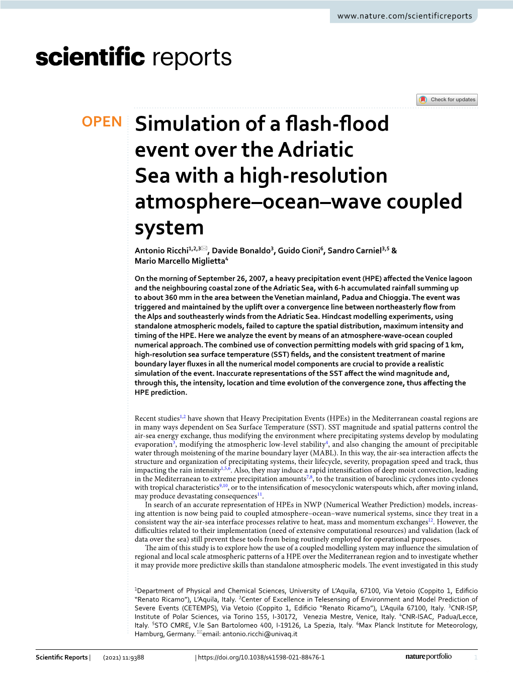 Simulation of a Flash-Flood Event Over the Adriatic Sea with a High