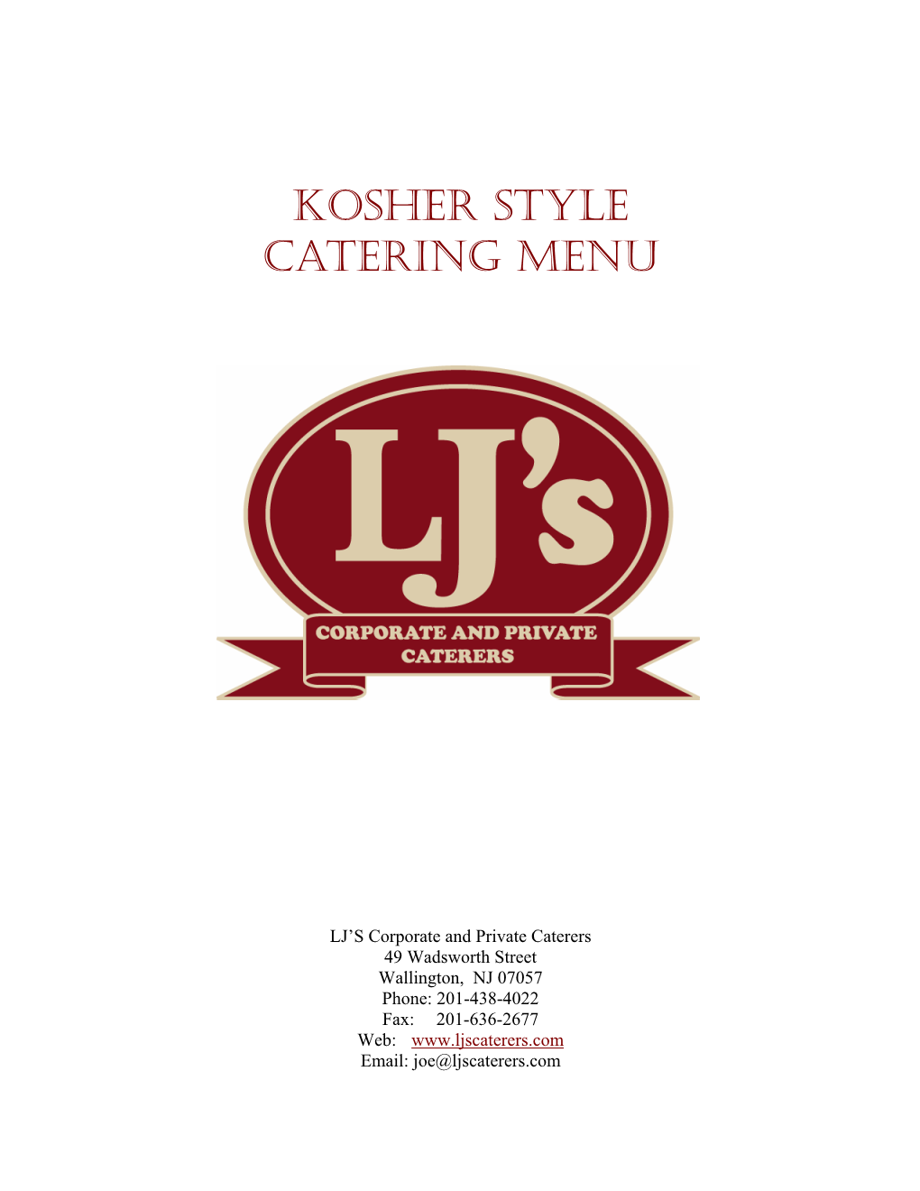 Kosher Style Catering Menu