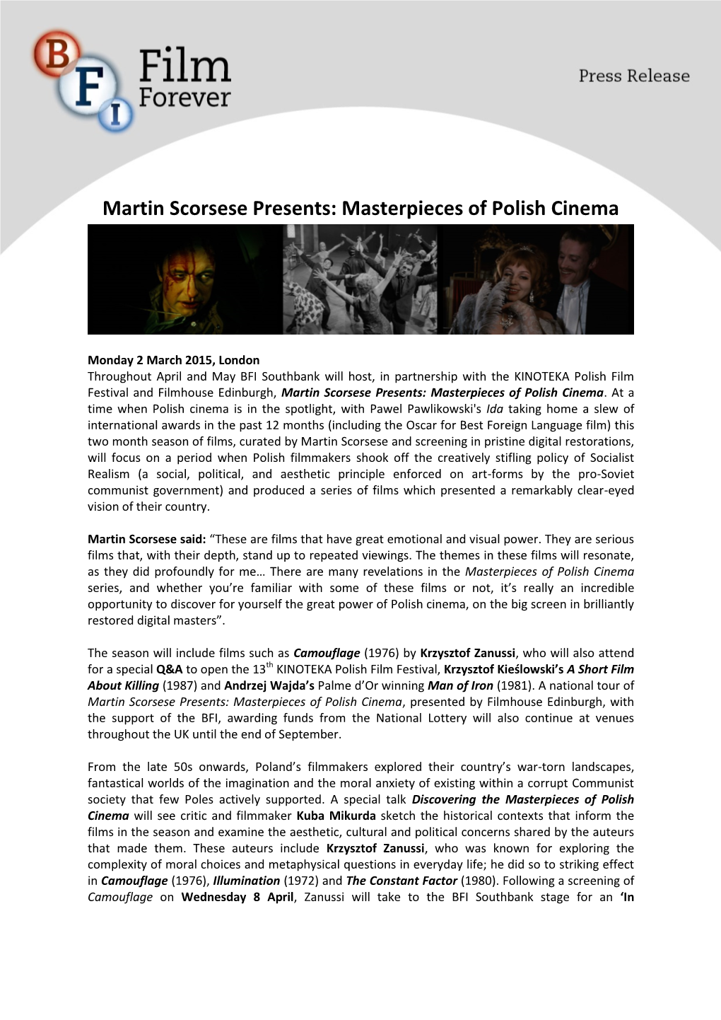 Martin Scorsese Presents: Masterpieces of Polish Cinema