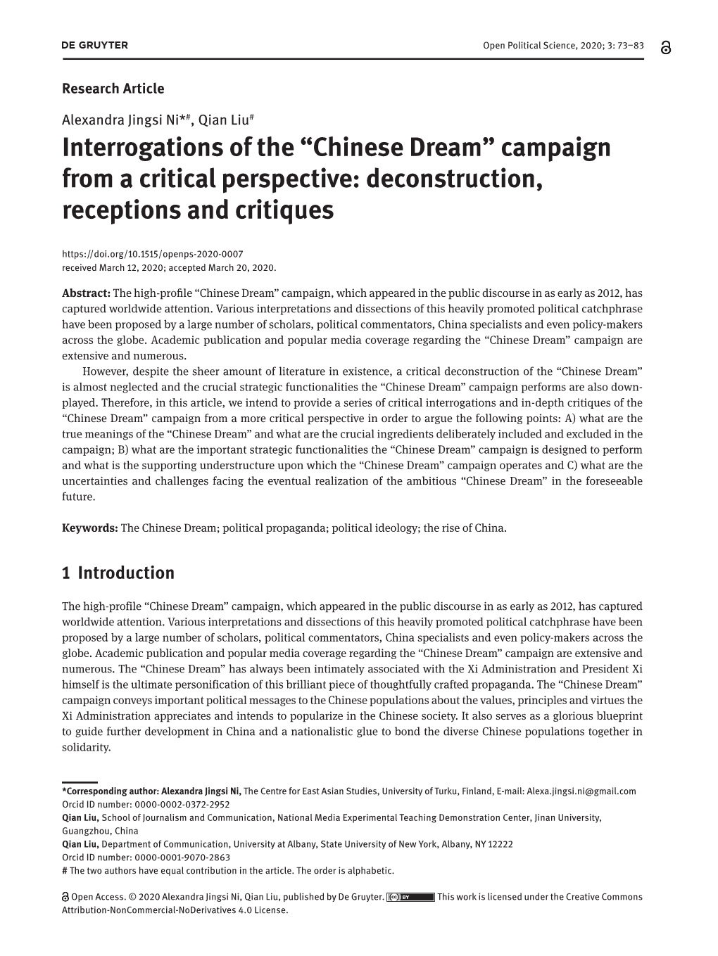 Interrogations of the “Chinese Dream” Campaign from a Critical Perspective