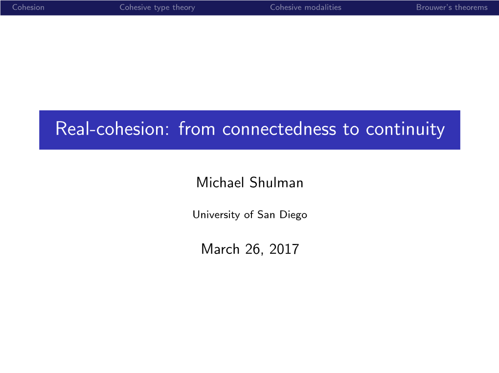 Real-Cohesion: from Connectedness to Continuity